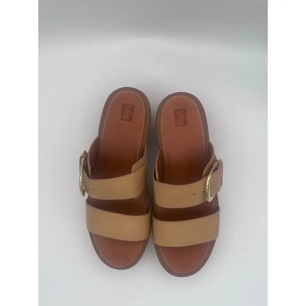 FitFlop Leather Slide Sandals with Buckle - Tan - Modern Comfort Footwear - Picture 4 of 6